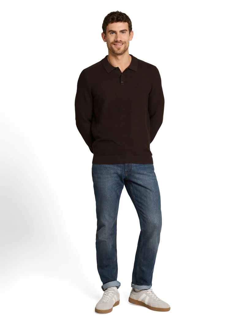 structured knit polo, dark chocolate brown melange