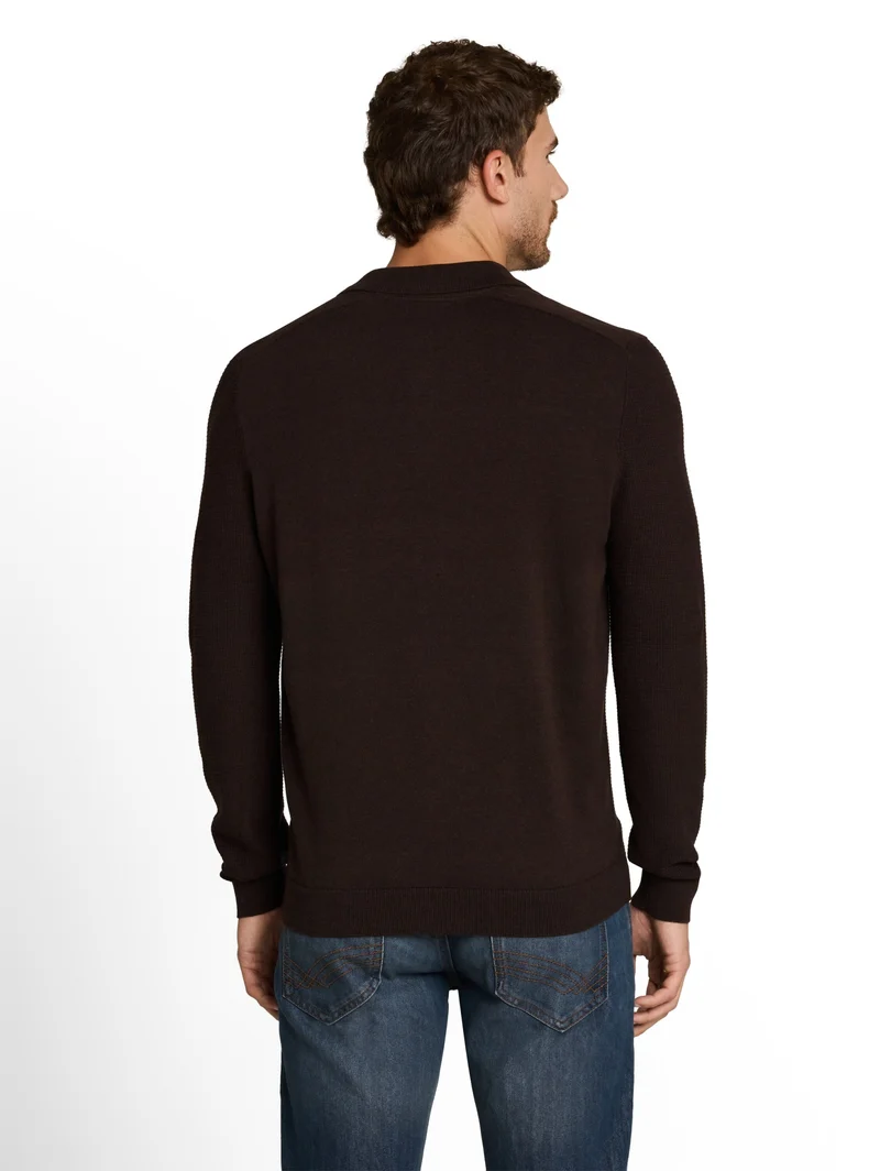 structured knit polo, dark chocolate brown melange