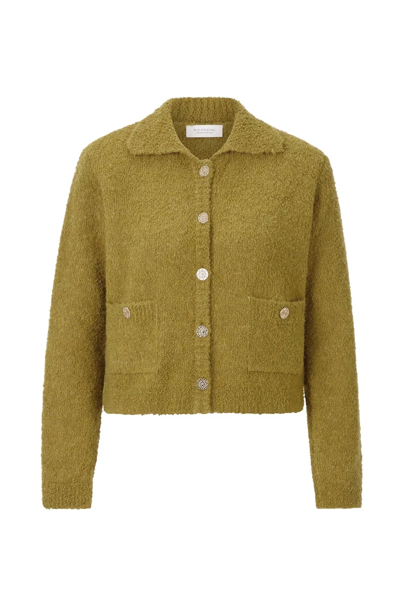 Boucle Cardi with Collar, golden moss