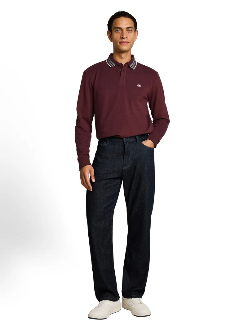 detailed polo shirt, pear red navy two tone