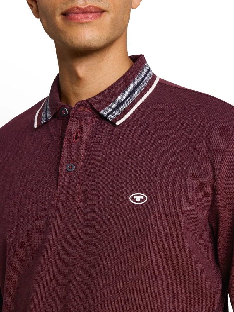 detailed polo shirt, pear red navy two tone