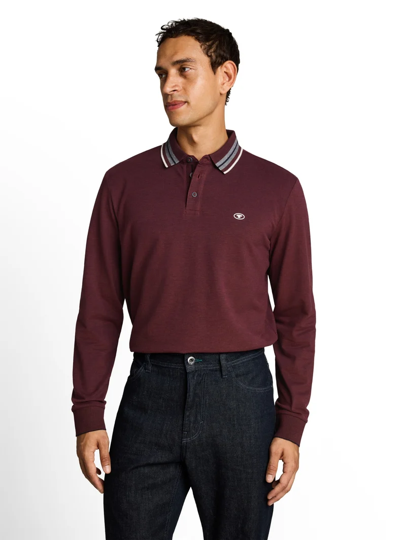 detailed polo shirt, pear red navy two tone