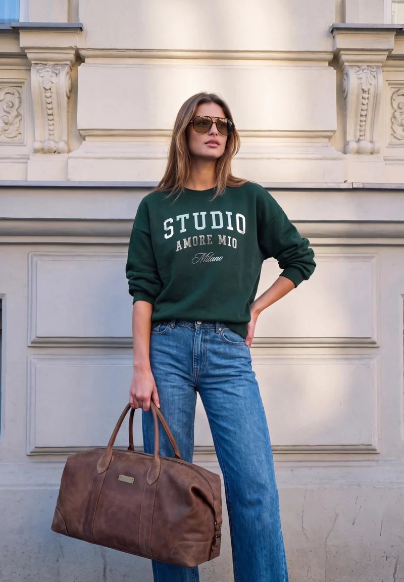 Studio Loose Fit Crewneck w. A, mossed green