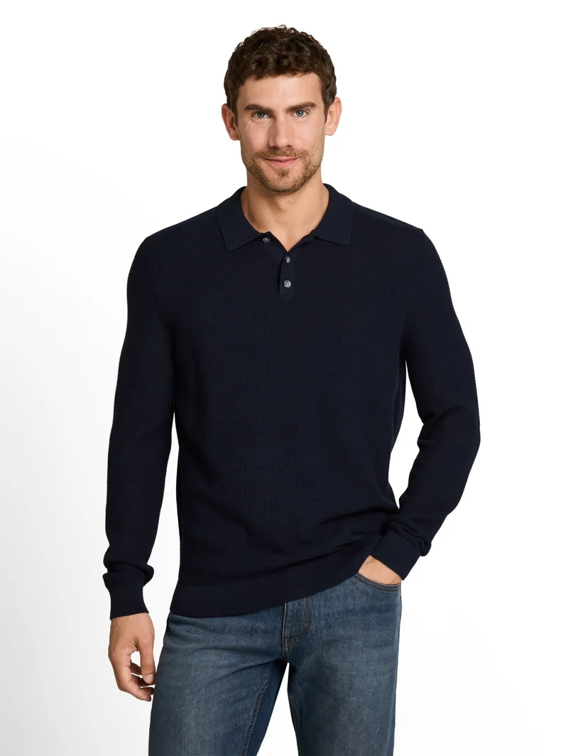 structured knit polo, sky captain blue