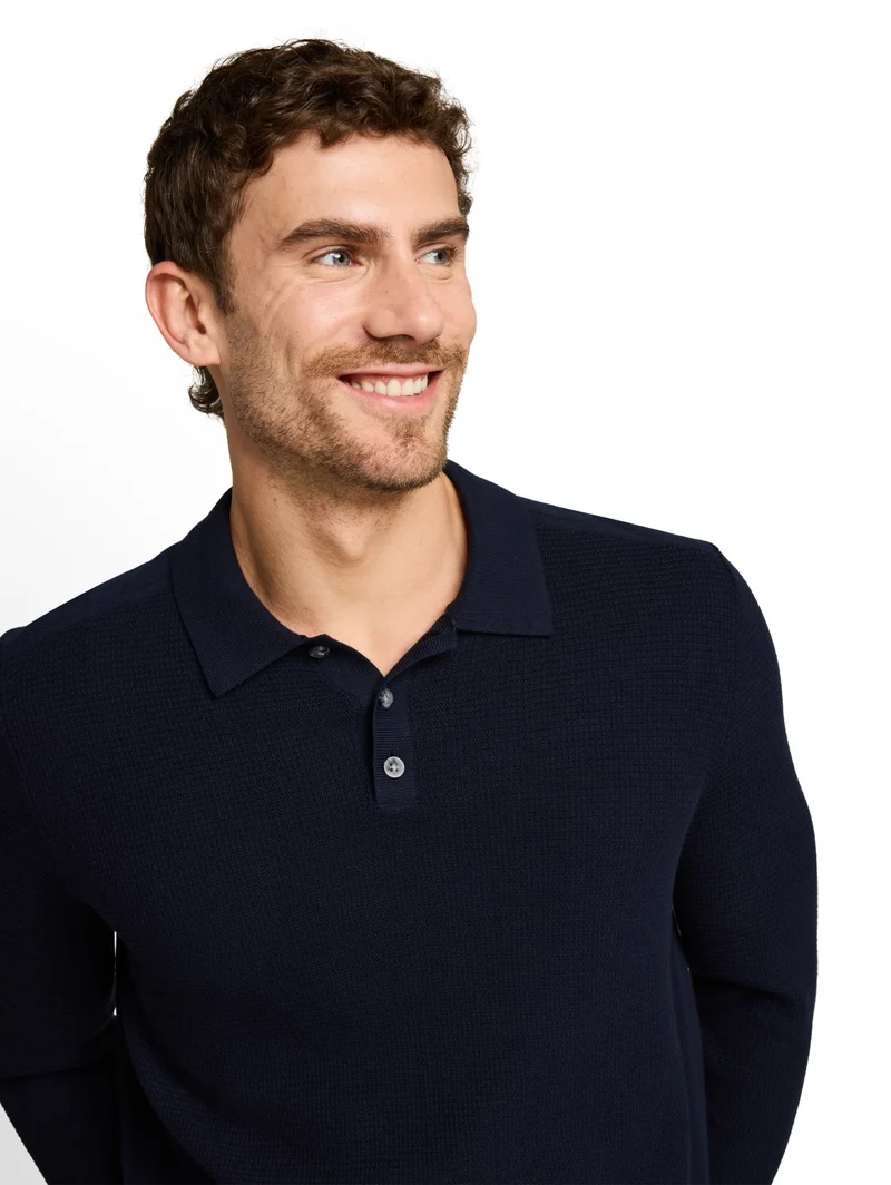 structured knit polo, sky captain blue