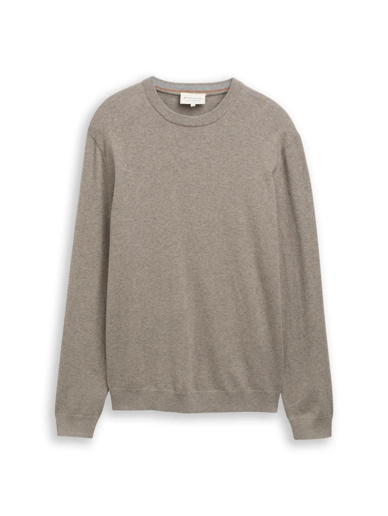 cotton cashmere crew neck knit, Driftwood Taupe Melangé