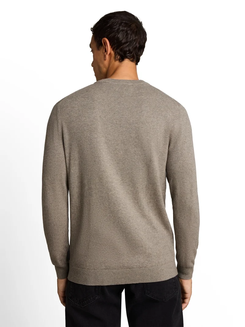 cotton cashmere crew neck knit, Driftwood Taupe Melangé