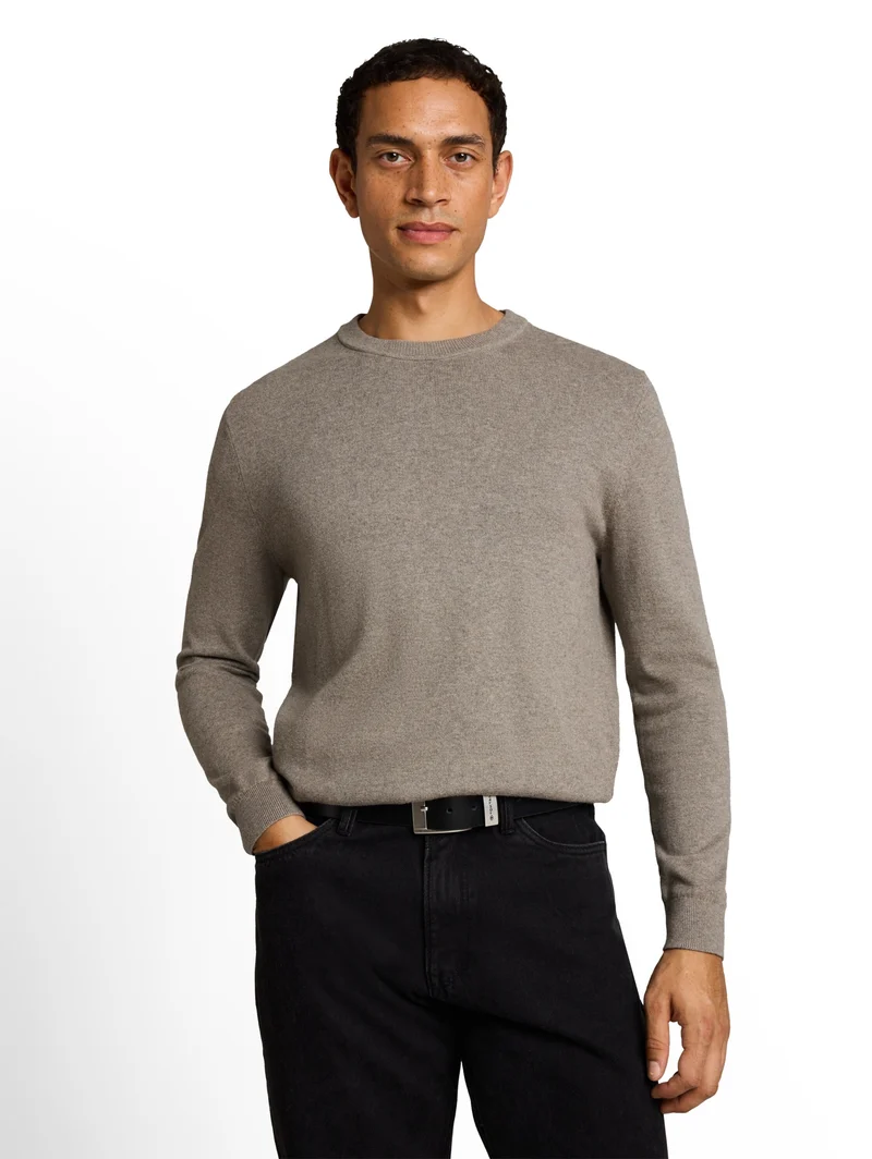 cotton cashmere crew neck knit, Driftwood Taupe Melangé