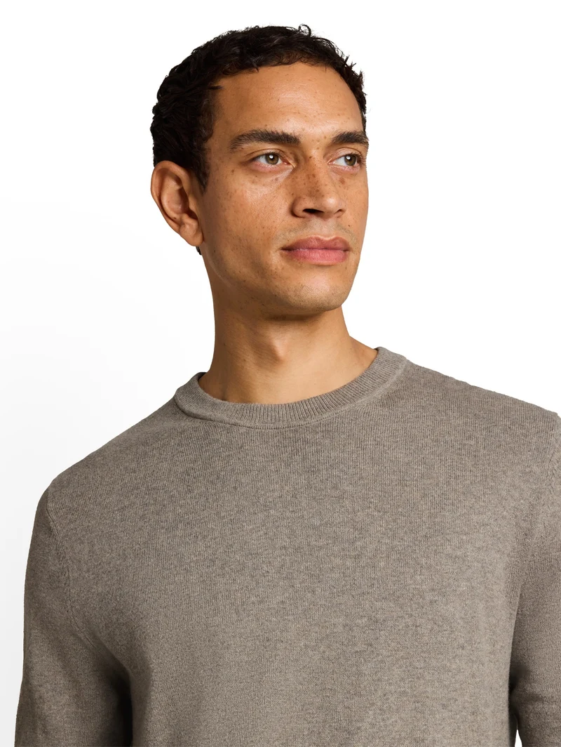 cotton cashmere crew neck knit, Driftwood Taupe Melangé