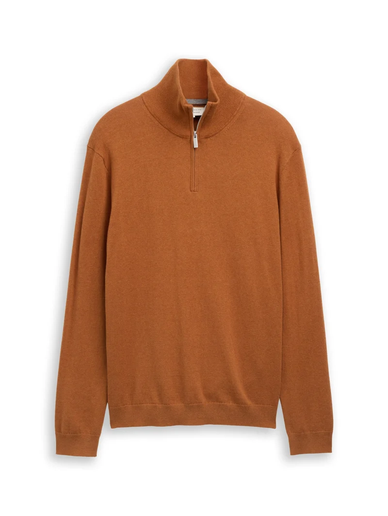 cotton cashmere troyer knit, camel brown melange