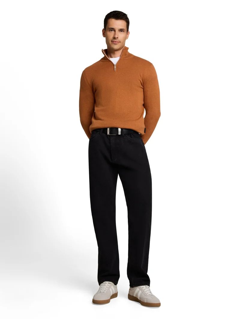 cotton cashmere troyer knit, camel brown melange