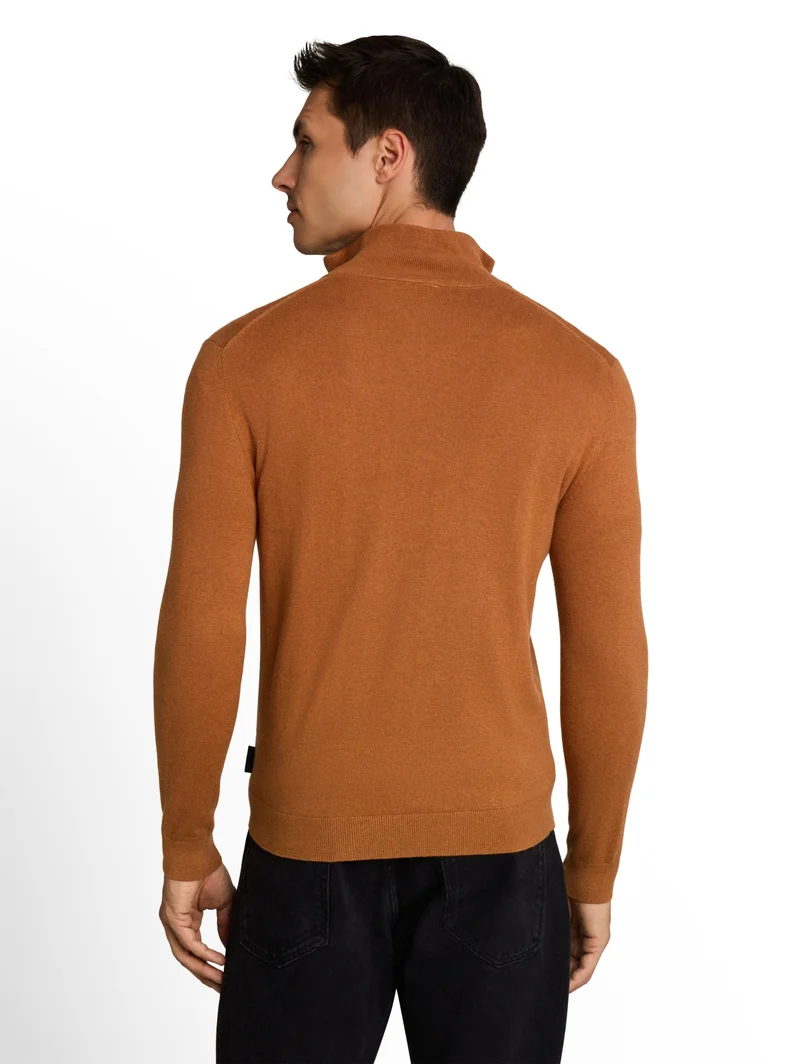 cotton cashmere troyer knit, camel brown melange
