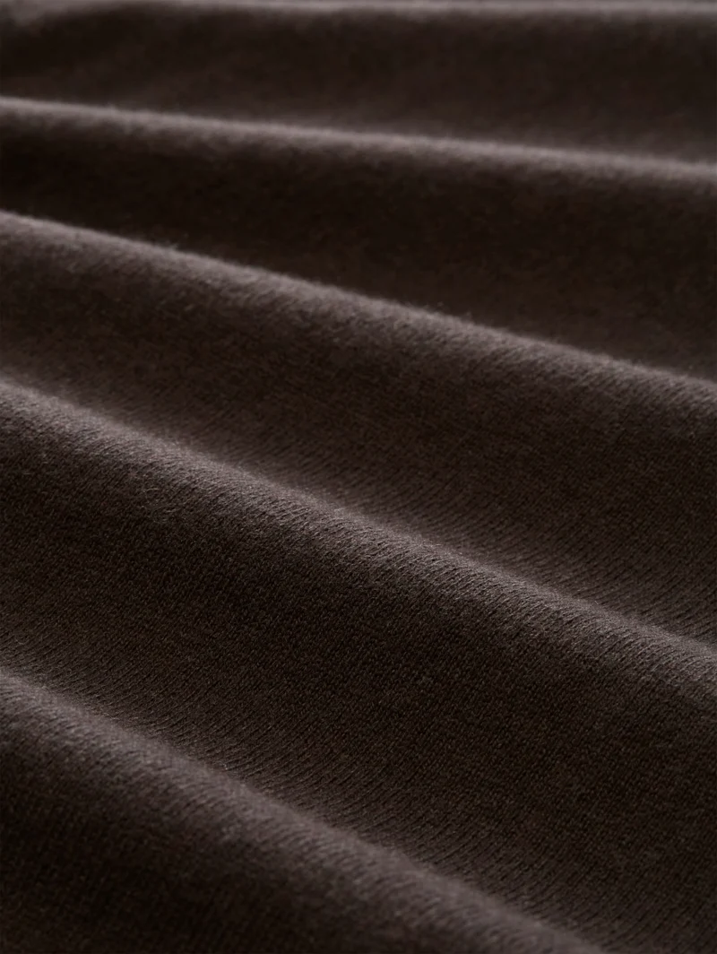 cotton cashmere crew neck knit, dark chocolate brown melange