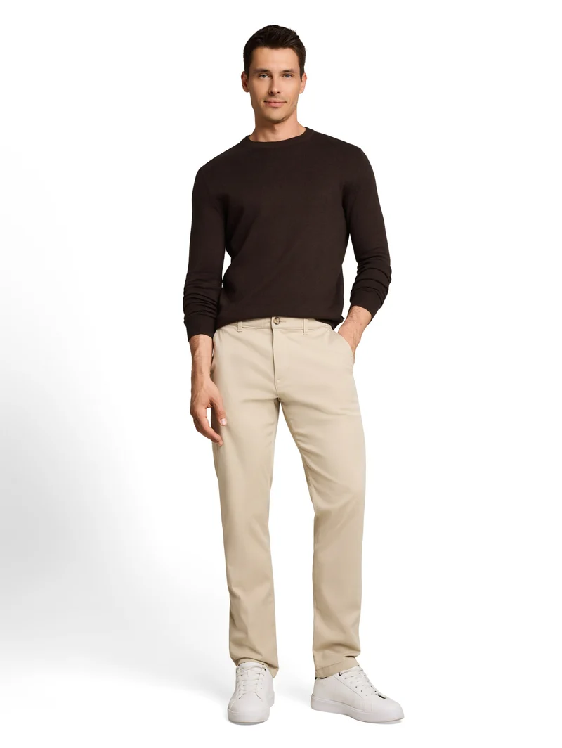 cotton cashmere crew neck knit, dark chocolate brown melange