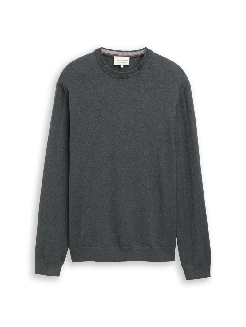 cotton cashmere crew neck knit, darkest olive melange