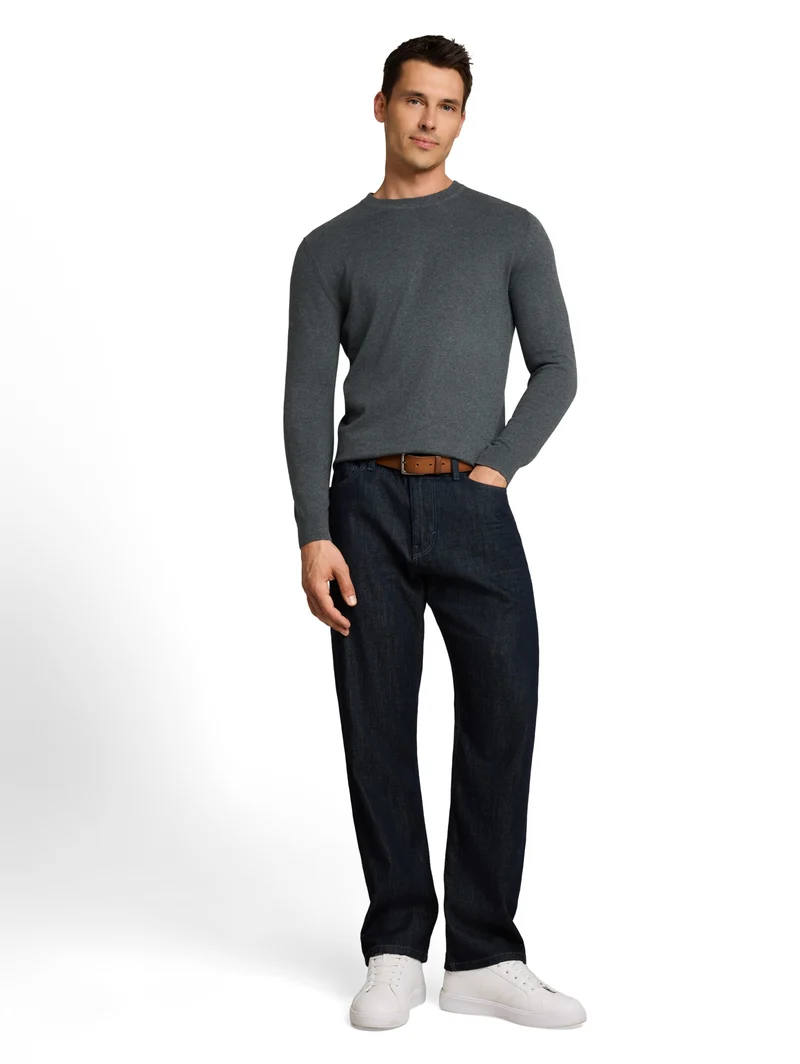 cotton cashmere crew neck knit, darkest olive melange
