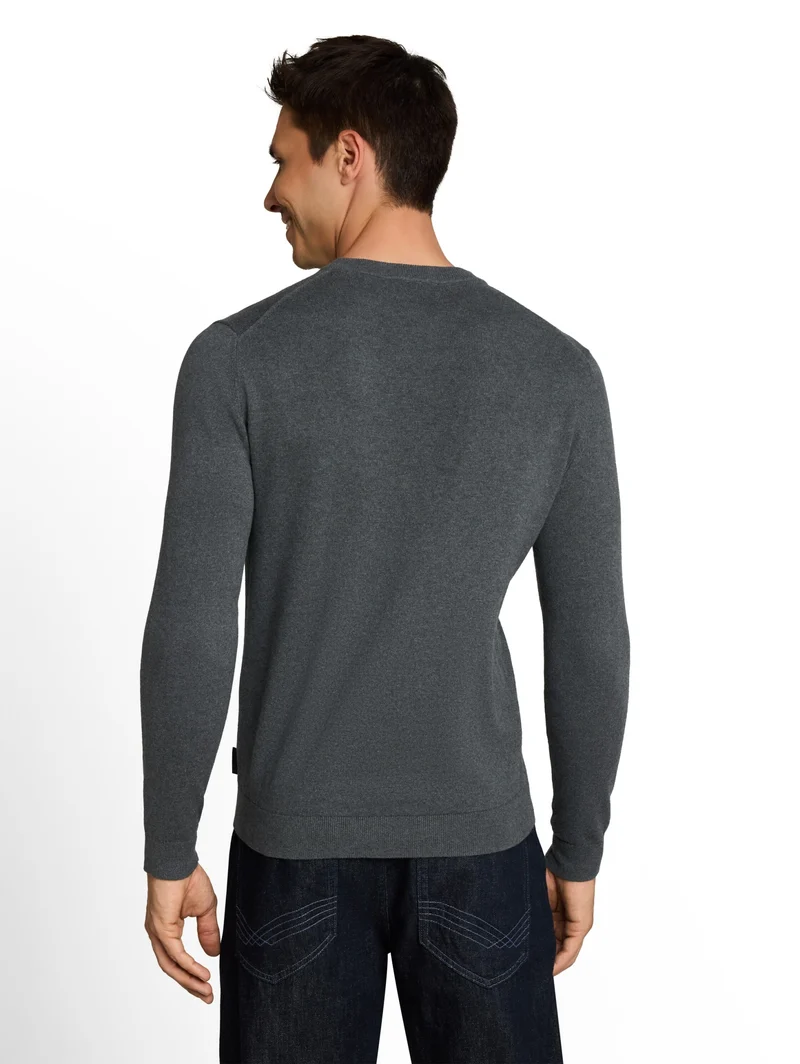cotton cashmere crew neck knit, darkest olive melange