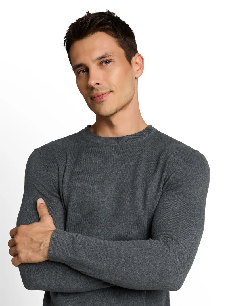 cotton cashmere crew neck knit, darkest olive melange
