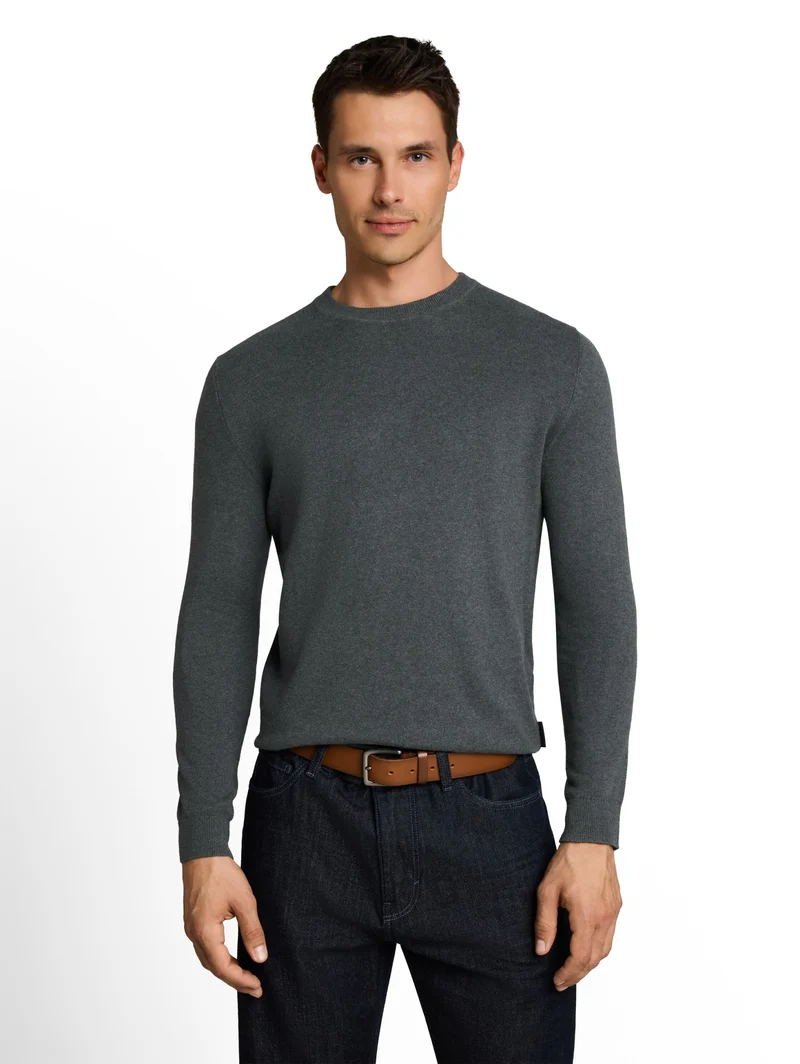 cotton cashmere crew neck knit, darkest olive melange