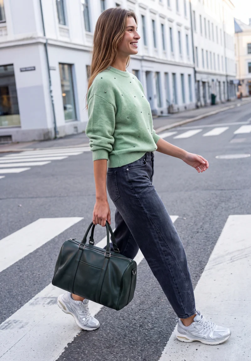 Sweater with beading, grayed mint mel.