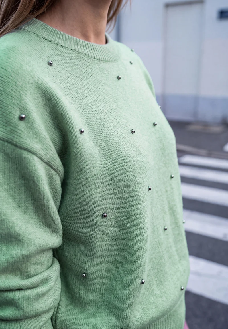 Sweater with beading, grayed mint mel.