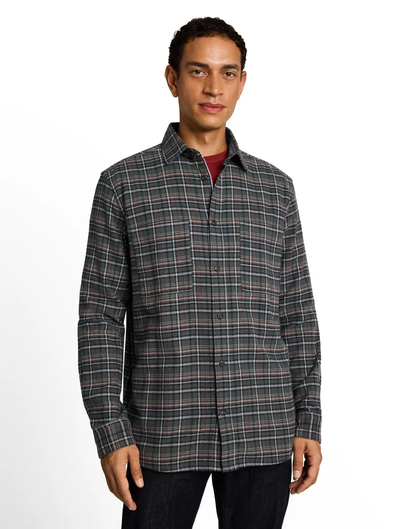 comfort checked shirt, green based blue mint check