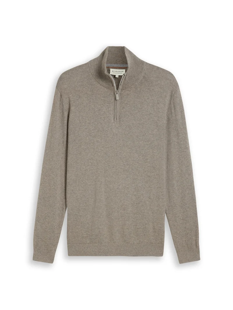 cotton cashmere troyer knit, Driftwood Taupe Melangé