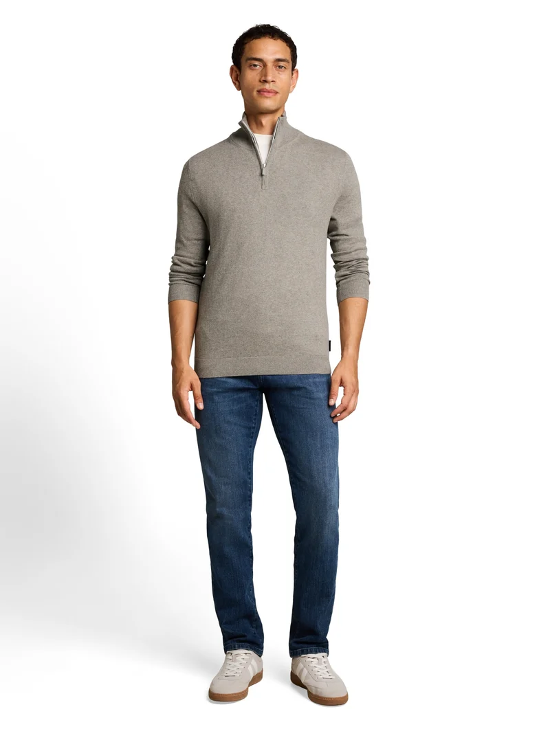 cotton cashmere troyer knit, Driftwood Taupe Melangé