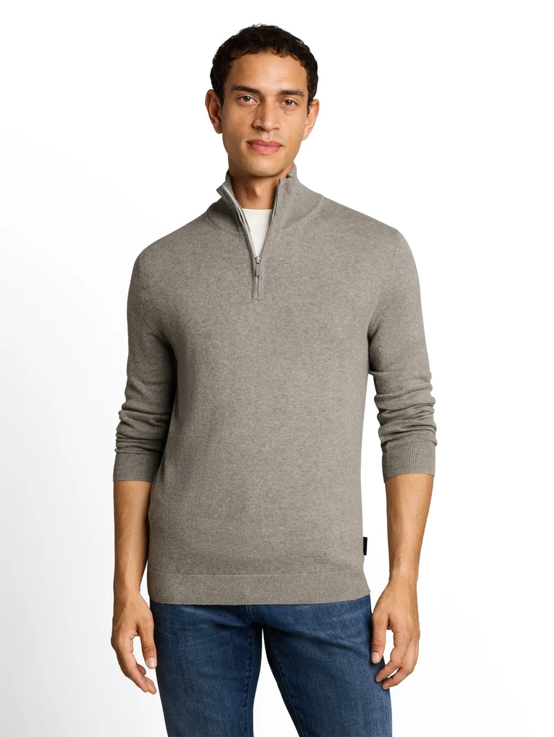 cotton cashmere troyer knit, Driftwood Taupe Melangé