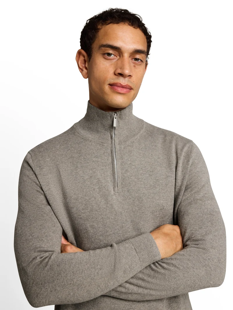 cotton cashmere troyer knit, Driftwood Taupe Melangé