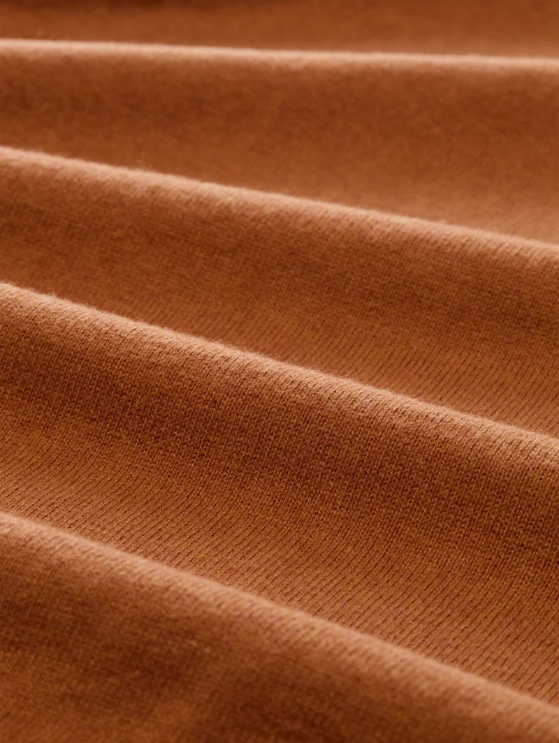 cotton cashmere crew neck knit, camel brown melange