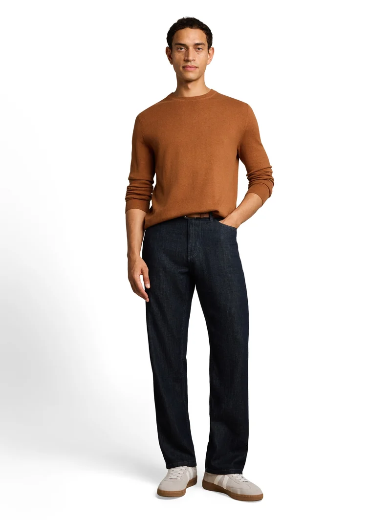 cotton cashmere crew neck knit, camel brown melange