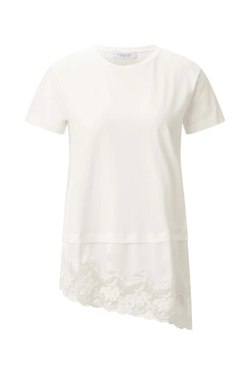 T-Shirt with Lace Detail, pearl white