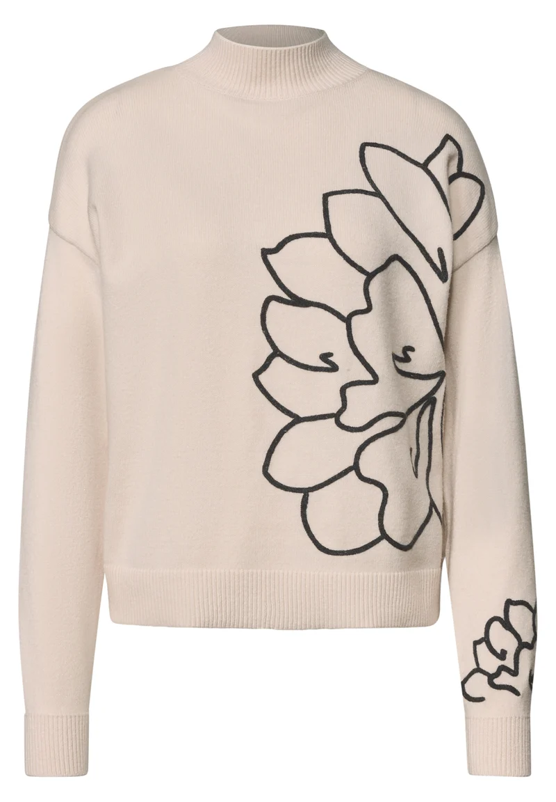 Sweater with flower, creamed sand mel.