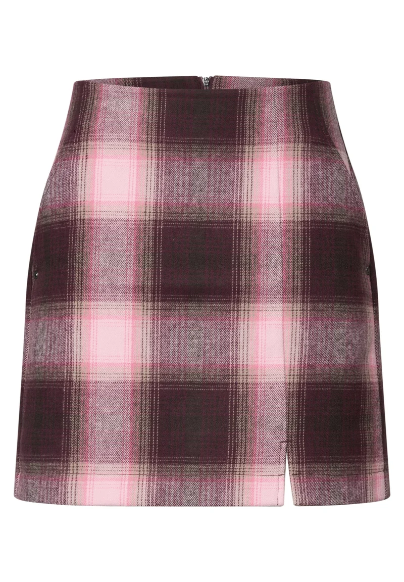Fake Wool skirt_check, rustic rouge