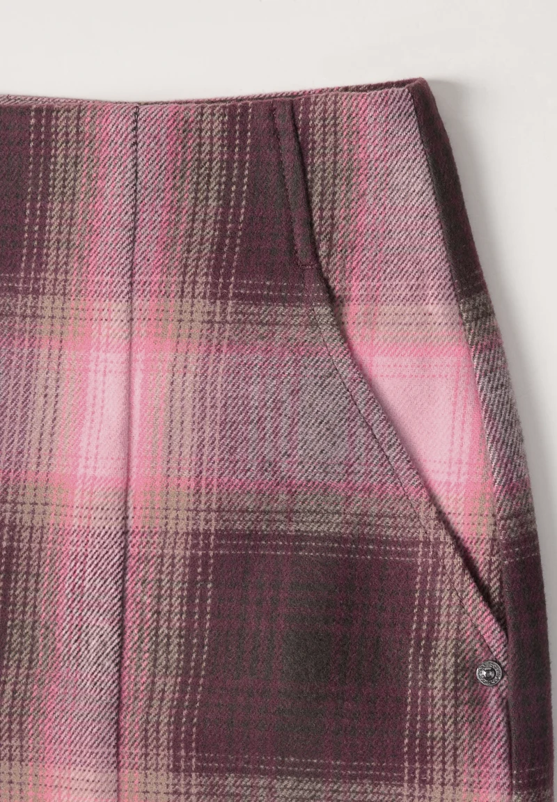 Fake Wool skirt_check, rustic rouge