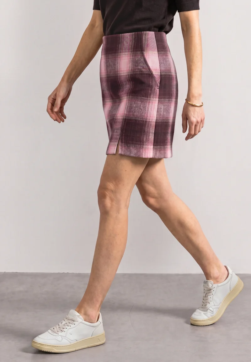 Fake Wool skirt_check, rustic rouge