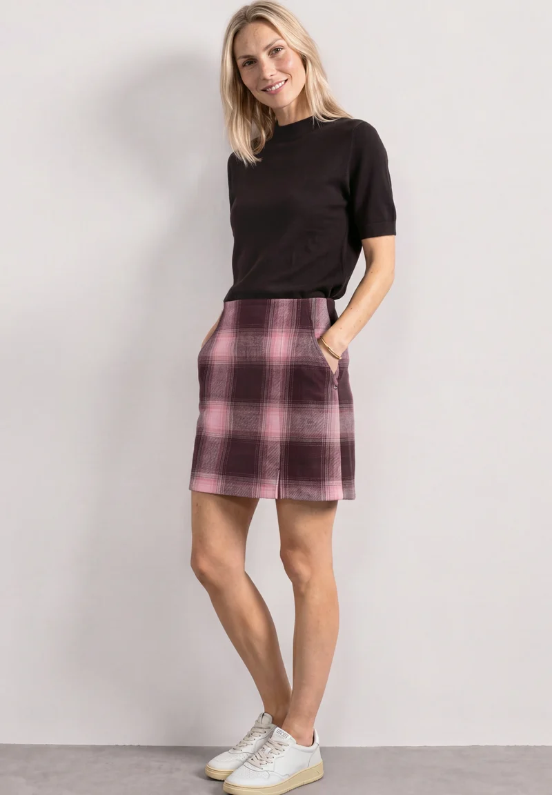 Fake Wool skirt_check, rustic rouge