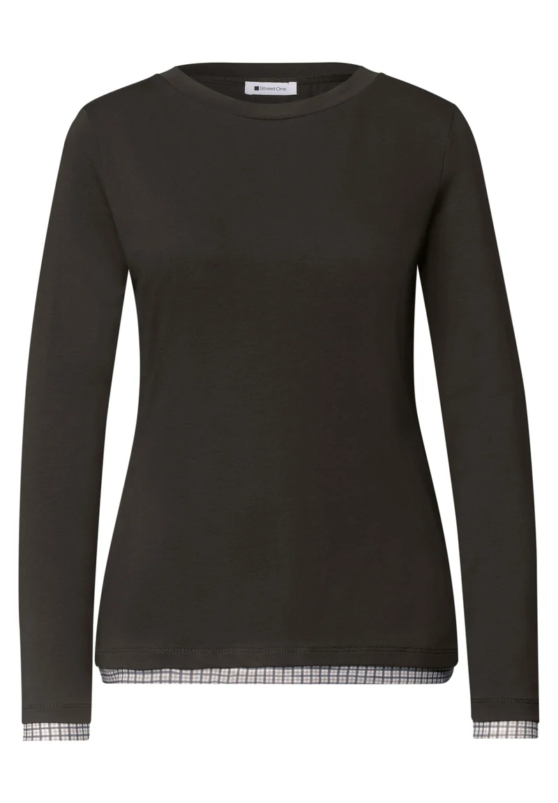shirt w.printed mesh cuffs, black coffee