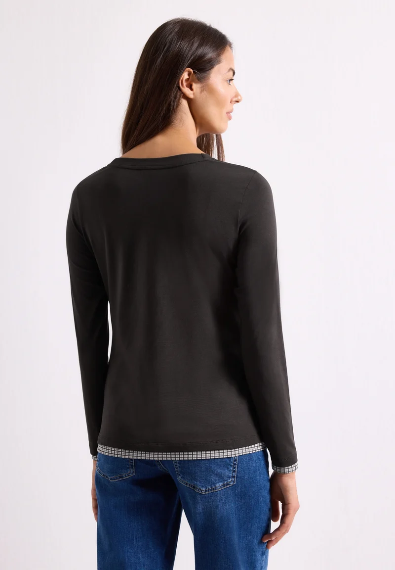 shirt w.printed mesh cuffs, black coffee
