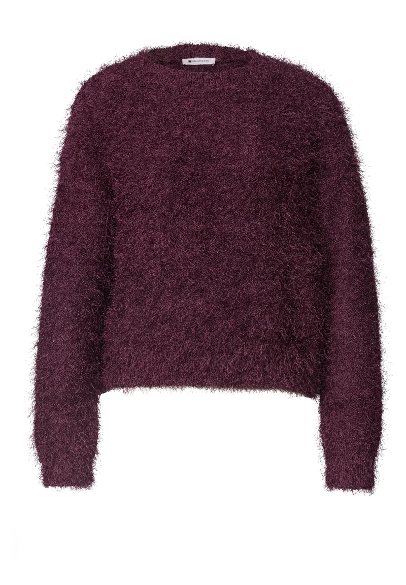 rounded neck fringe sweater, rustic rouge