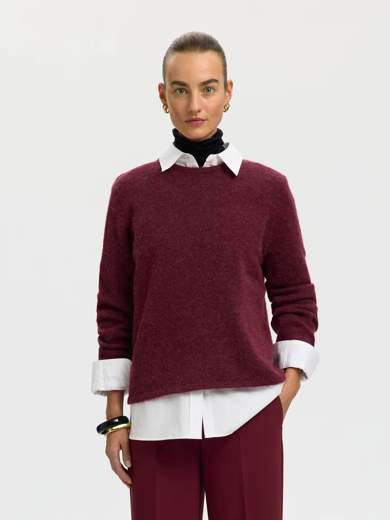 SLWLULU NEW LS KNIT O-NECK NOOS, Tawny Port/MELANGE
