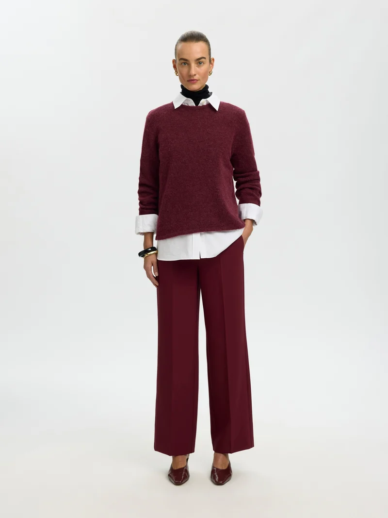 SLWLULU NEW LS KNIT O-NECK NOOS, Tawny Port/MELANGE