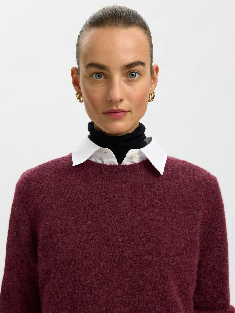SLWLULU NEW LS KNIT O-NECK NOOS, Tawny Port/MELANGE