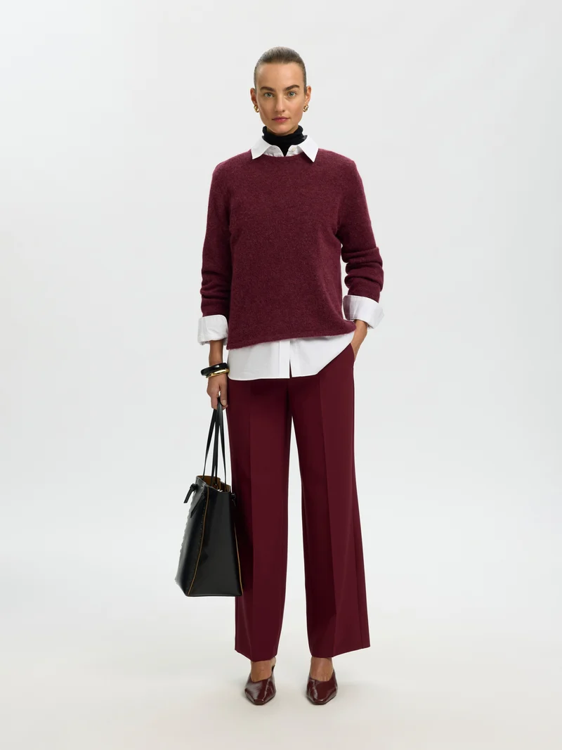 SLWLULU NEW LS KNIT O-NECK NOOS, Tawny Port/MELANGE