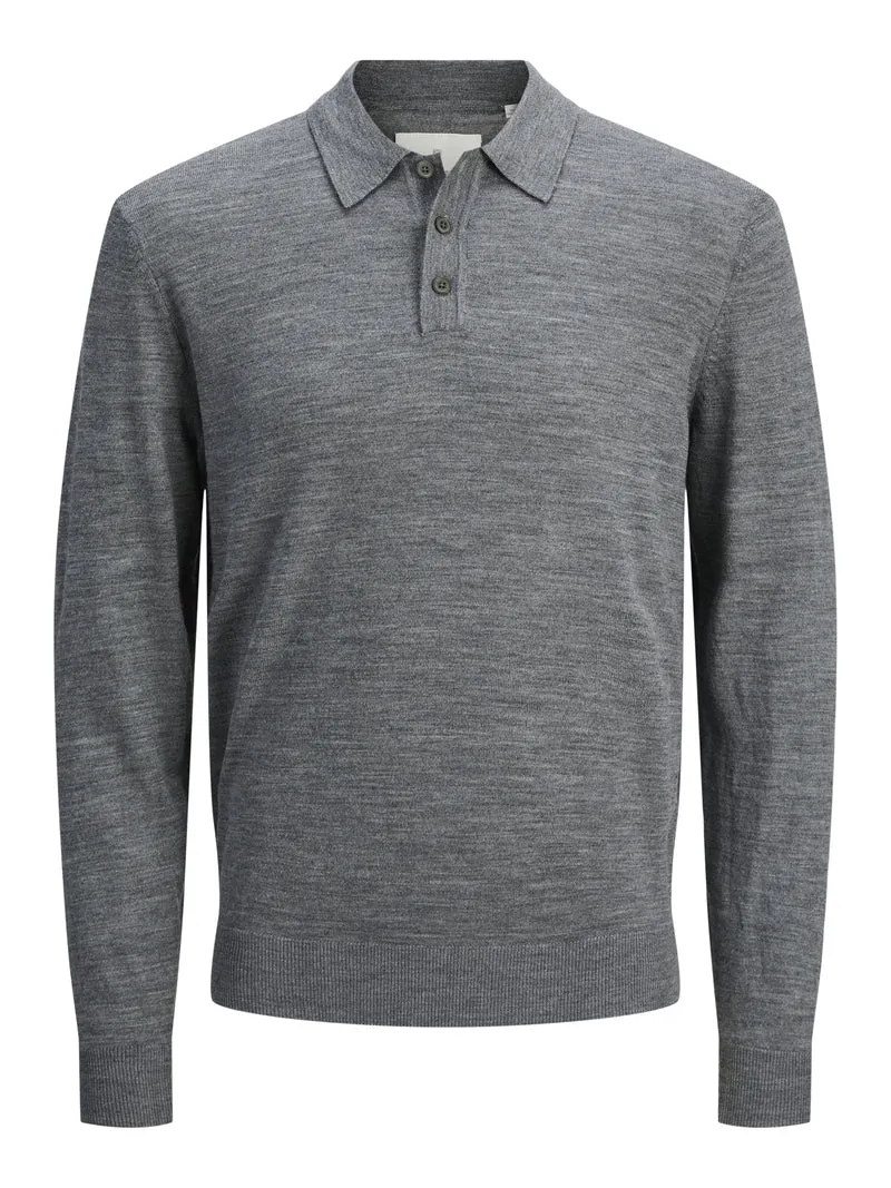 JJMERINO KNIT POLO, Medium Grey Melange