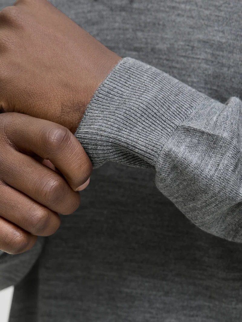 JJMERINO KNIT POLO, Medium Grey Melange