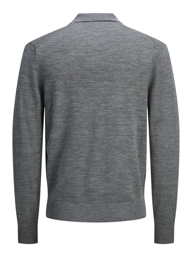 JJMERINO KNIT POLO, Medium Grey Melange