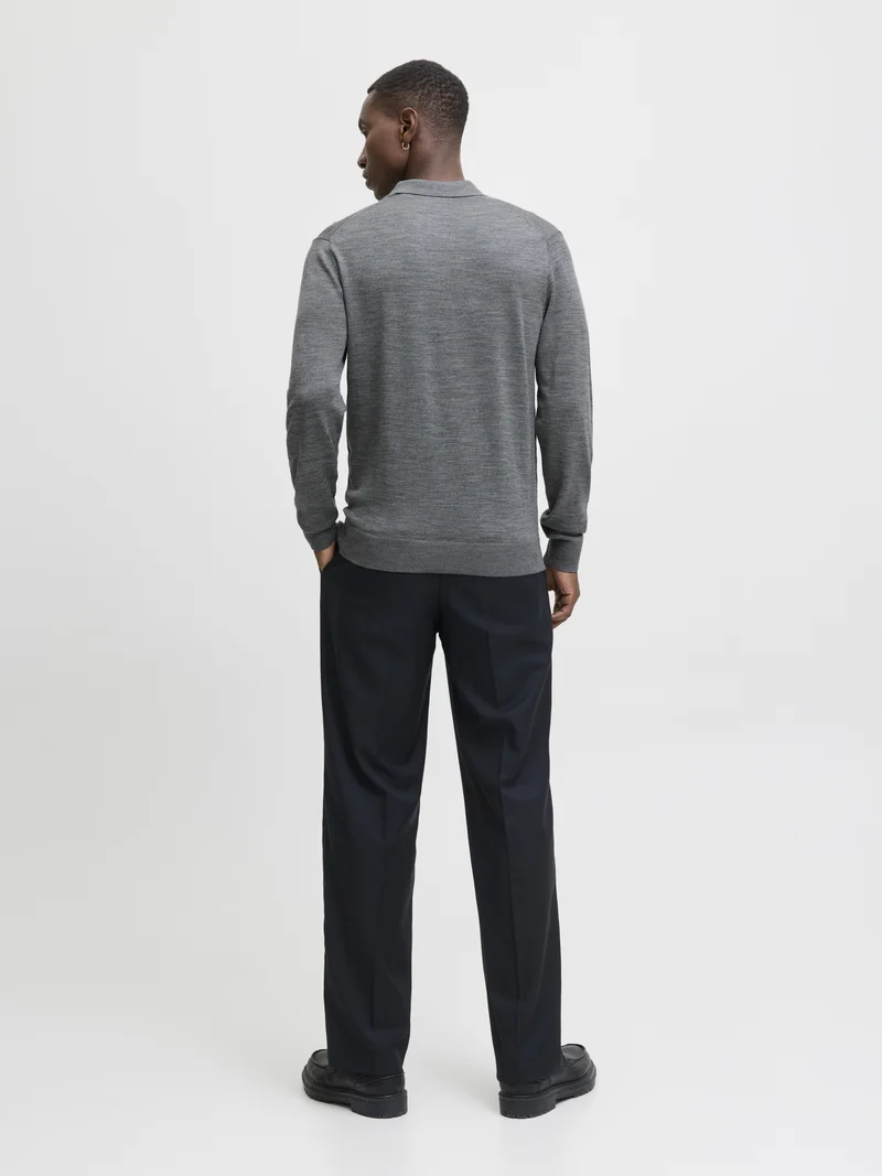 JJMERINO KNIT POLO, Medium Grey Melange