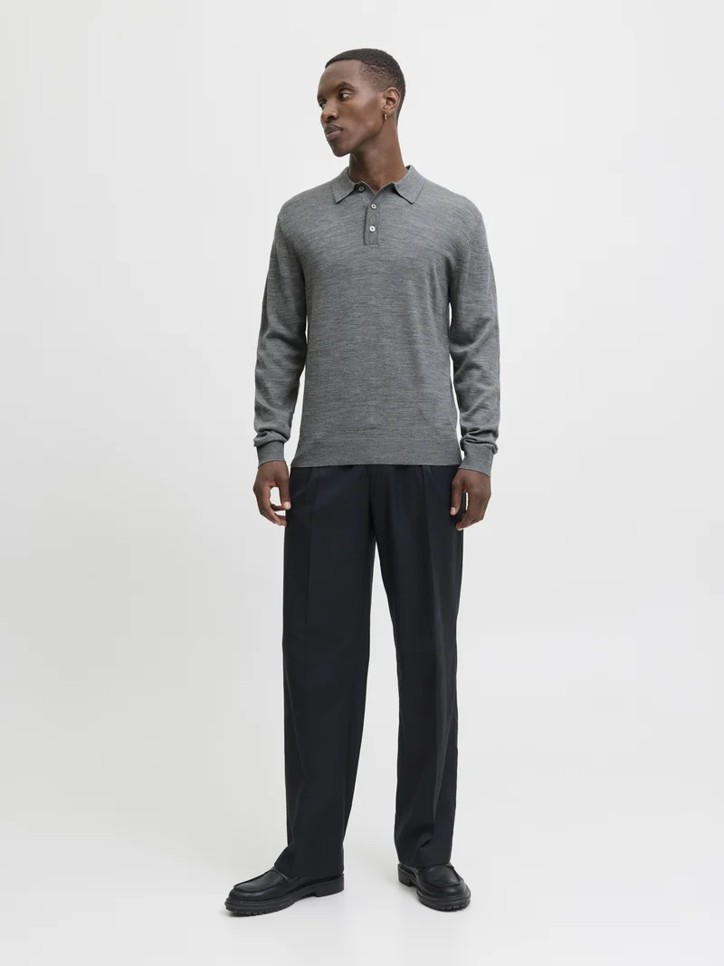 JJMERINO KNIT POLO, Medium Grey Melange